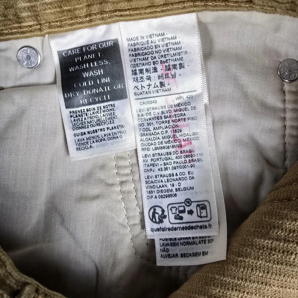 Levis Corduroy Pants Mens 30x30 Beige Straight Leg Regular‎ Fit PC9 A4690-1843
